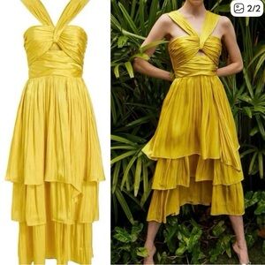 NWT Cinq A Sept Elegant Yellow Tiered Dress